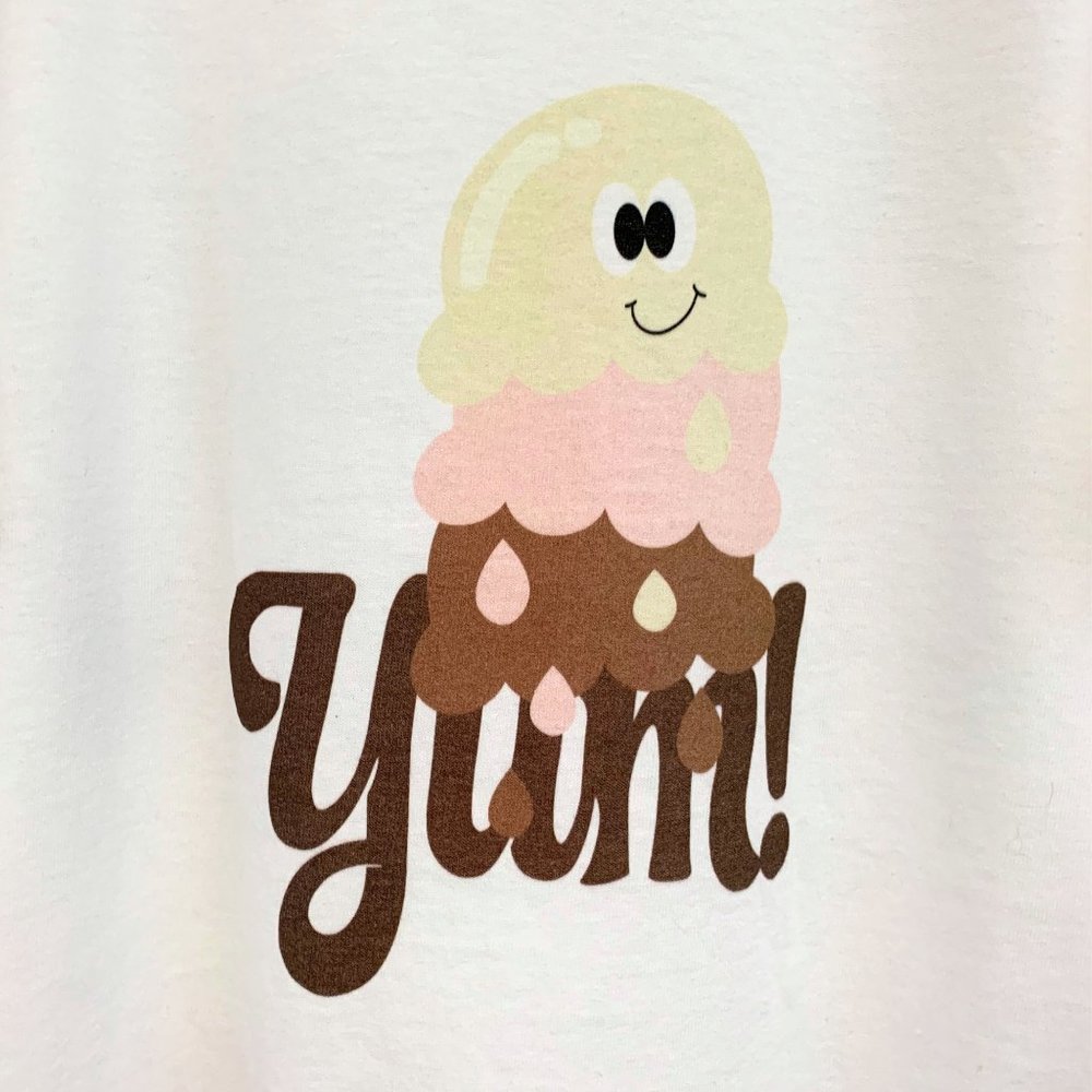 New Handmade Cute Girls Graphic Tees Kids T-shirt Yum! Ice Cream White Small